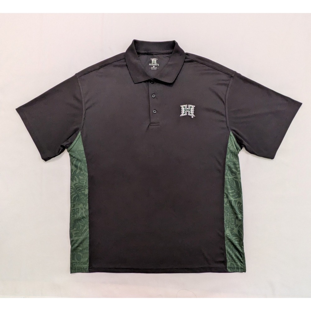 University of Hawaii Warriors Polo Shirt Black Green Embroidered Logo Men's XL